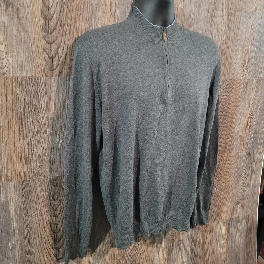 Johnnie-O Bailey Quarter-Zip Pullover Sweater M Charcoal Cotton Silk Blend FLAW